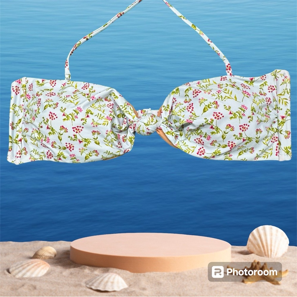 J. Crew Knot Bandeau Bikini Top in Cloud Meadow Floral Print Swimwear Size 3X